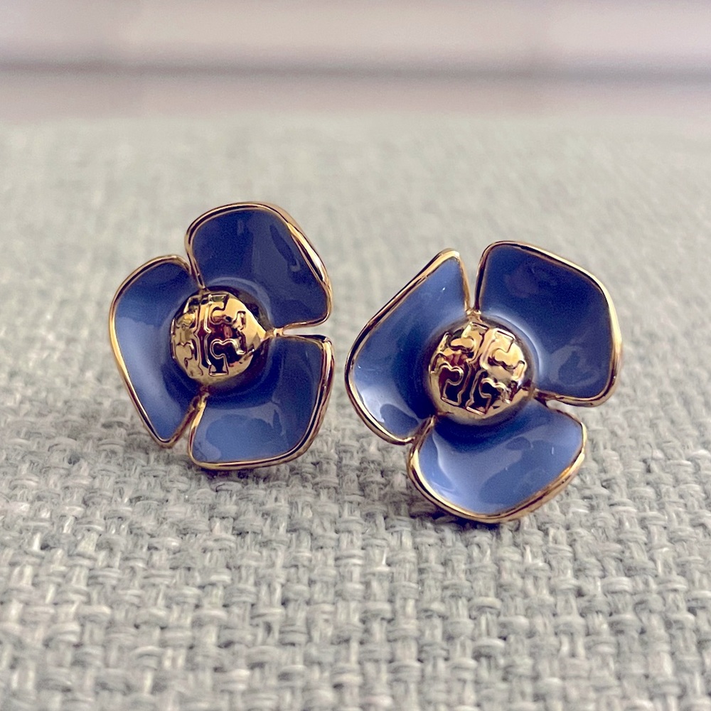 Tory burch blue fleur flower earring studs